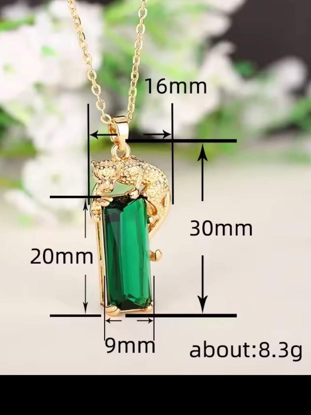 Gold Panther Pendant Necklace with Emerald Green Crystal - Picture 3 of 6